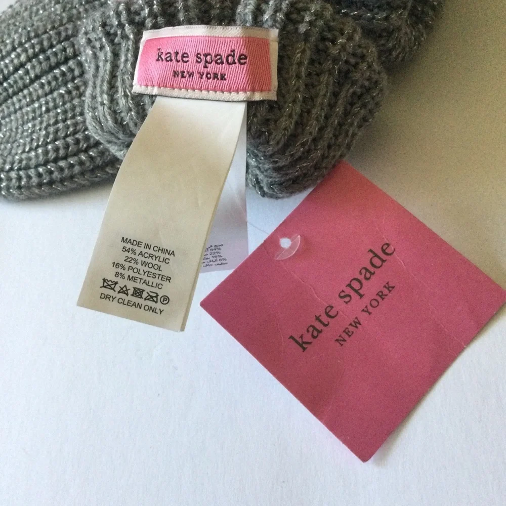 KATE SPADE METALLIC BOW POP TOP CONVERTIBLE MITTENS FINGERLESS GLOVES GRAY NWT